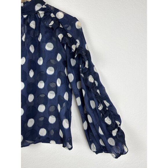 Zara Navy Polka Dot Ruffle Sleeve Top Size X-Small - Picture 5 of 11